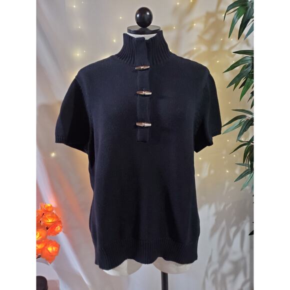 Lauren Ralph Lauren Vintage Toggle Neck Knit Short Sleeve Sweater Womens Size XL - Picture 1 of 8